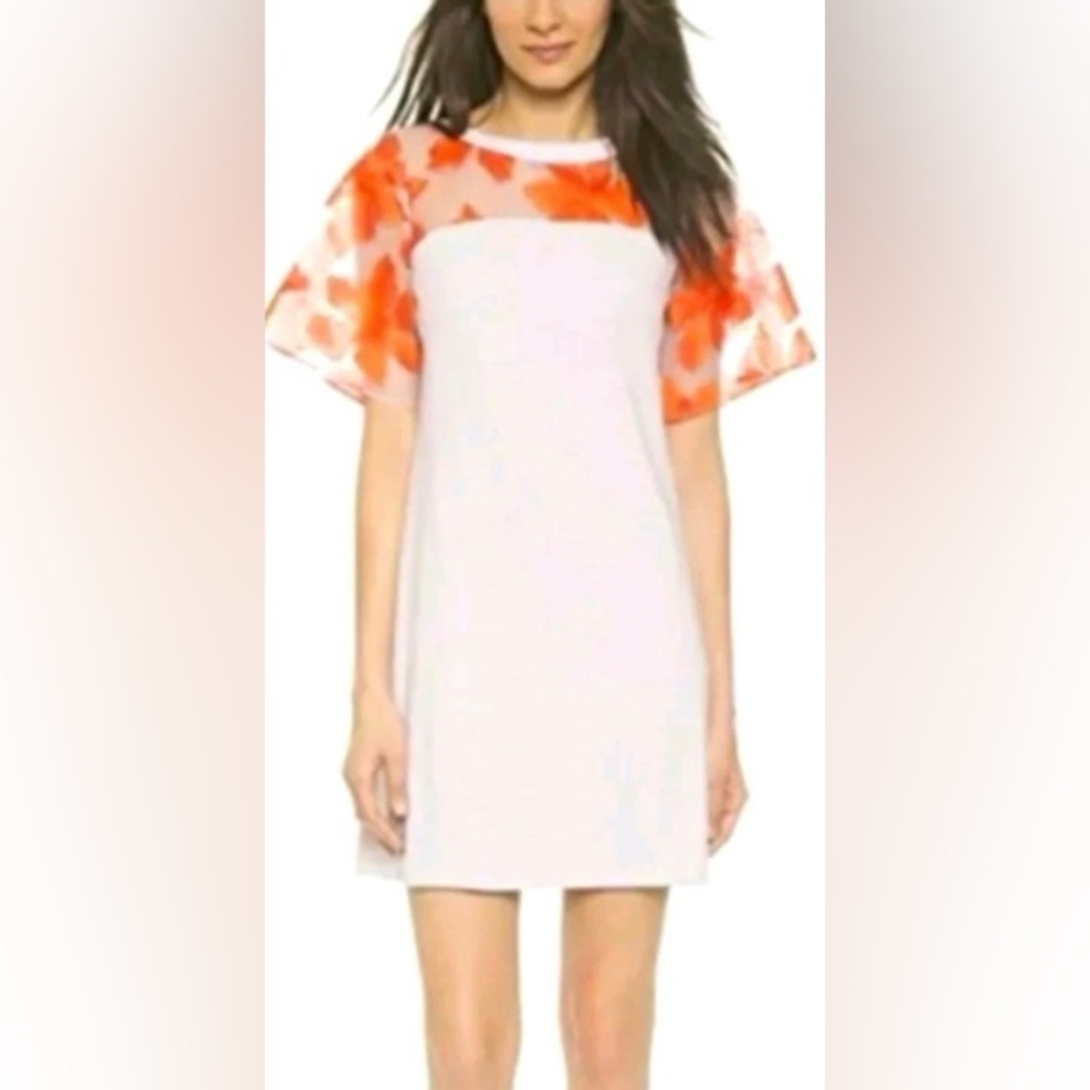 Rebecca Taylor White Shift Dress with Orange Floral Yoke